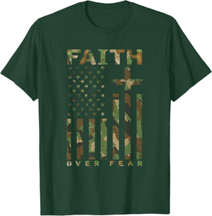 Faith Over Fear Military Camo - Inspirational Christian T-Shirt - T-Shirt | Forest