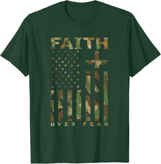 Faith Over Fear Military Camo - Inspirational Christian T-Shirt - T-Shirt | Forest