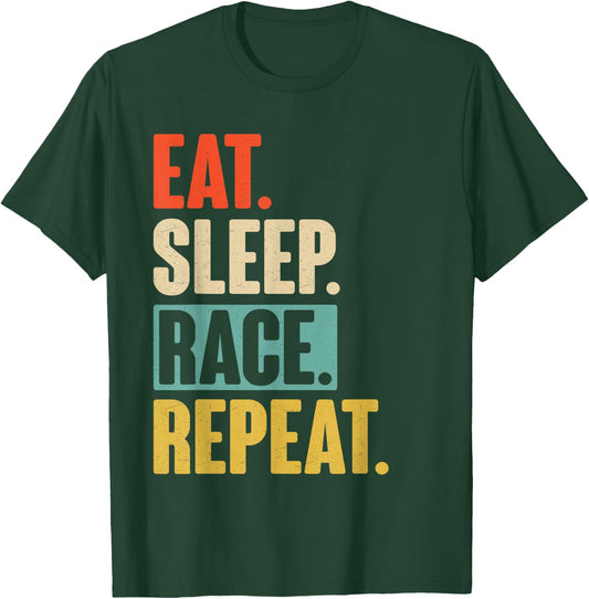 Eat Sleep Race Repeat - Retro Vintage Racing Car Dirt Funny T-Shirt - T-Shirt | Forest