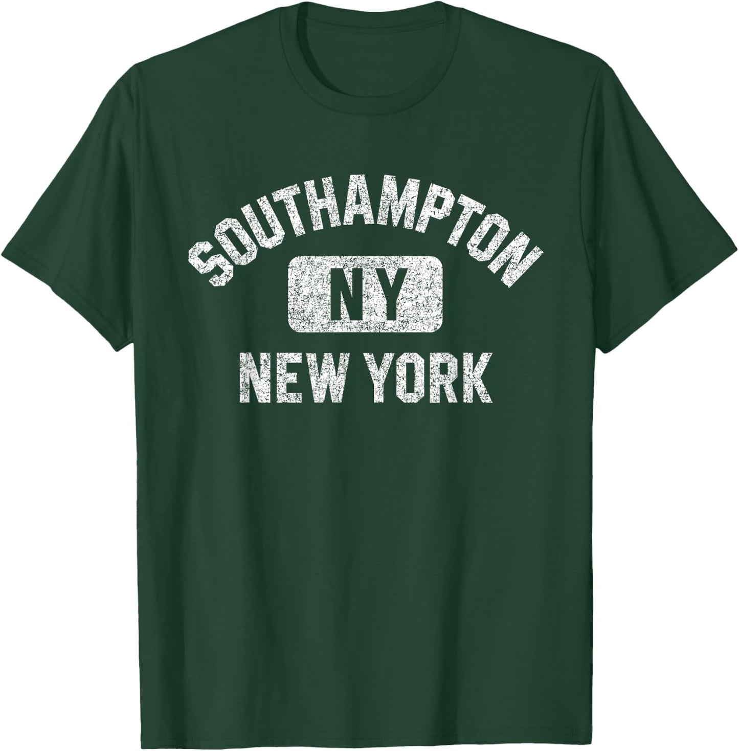 Southampton NY New York Gym Style Distressed White Print T-Shirt - T-Shirt | Forest