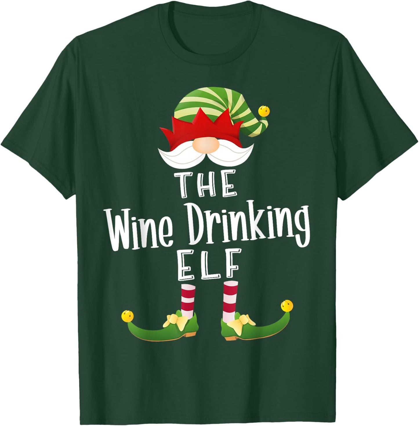 Wine Drinking Elf Group Christmas Funny Pajama Party T-Shirt - T-Shirt | Forest
