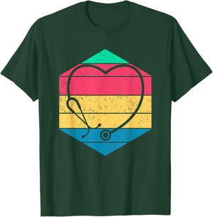 Nursery Medicine Nursing Gift Hospital Cute Stethoscope Heart Retro Nurse T-Shirt - T-Shirt | Forest