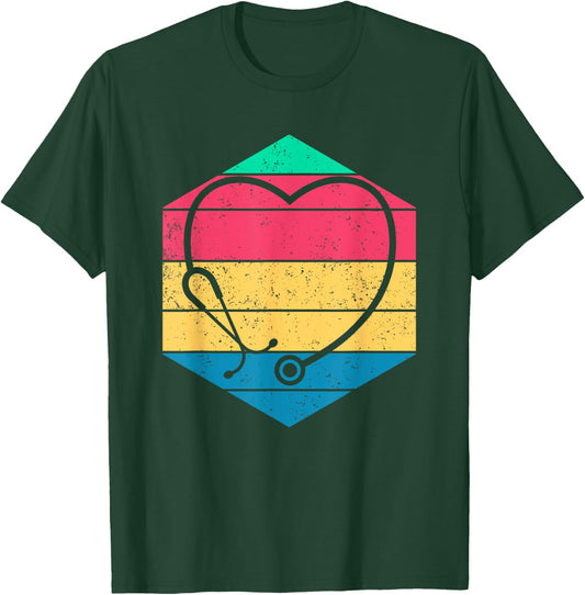 Nursery Medicine Nursing Gift Hospital Cute Stethoscope Heart Retro Nurse T-Shirt - T-Shirt | Forest