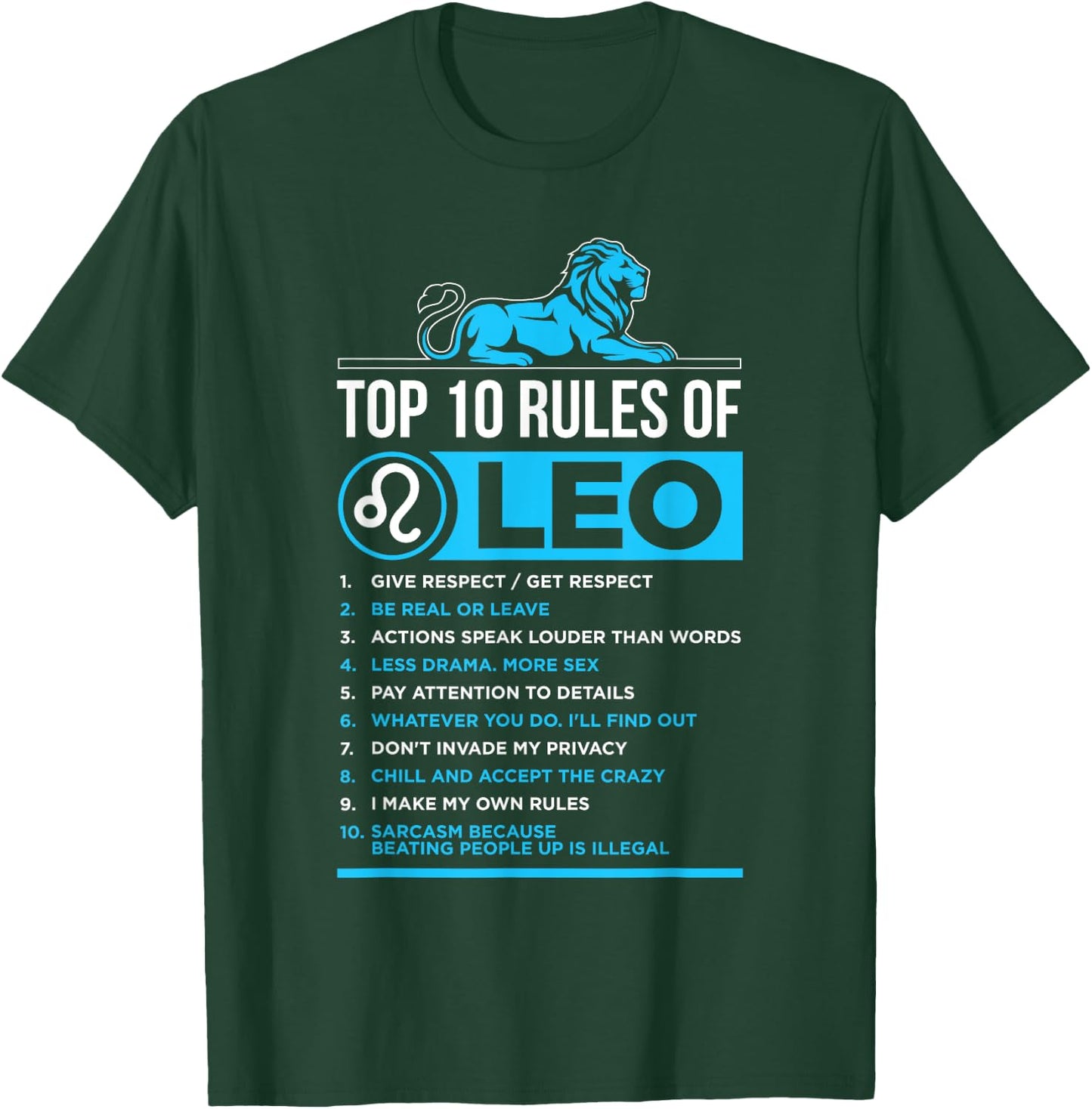 Top 10 Rules Leo Zodiac Sign Facts Traits Horoscope Funny T-Shirt - T-Shirt | Forest