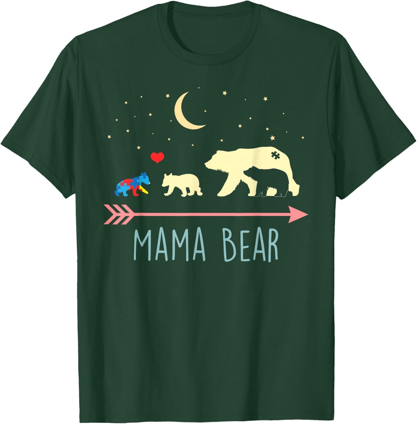 Autism Awareness Mama Bear with 3 Cubs T-Shirt - T-Shirt | Forest