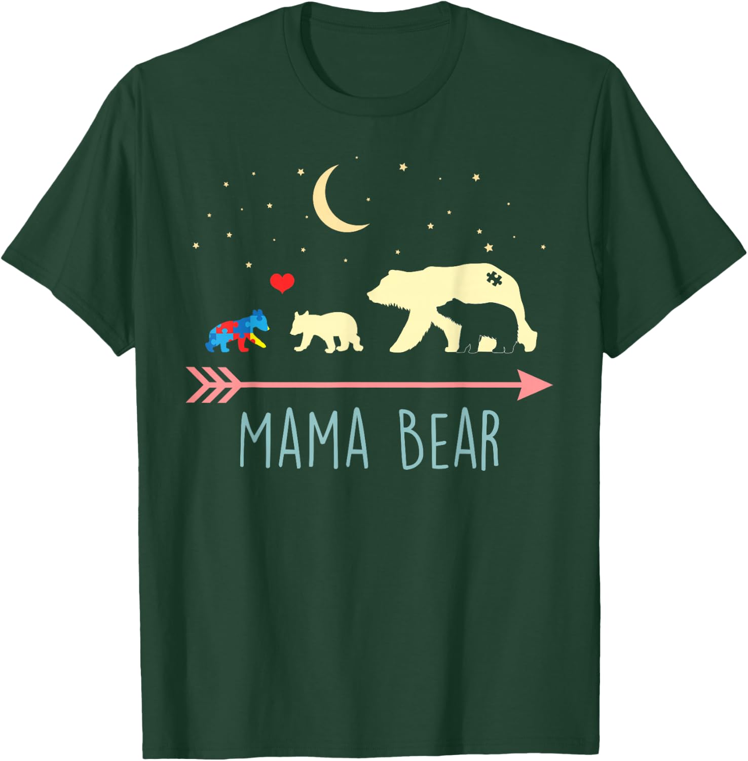Autism Awareness Mama Bear with 3 Cubs T-Shirt - T-Shirt | Forest