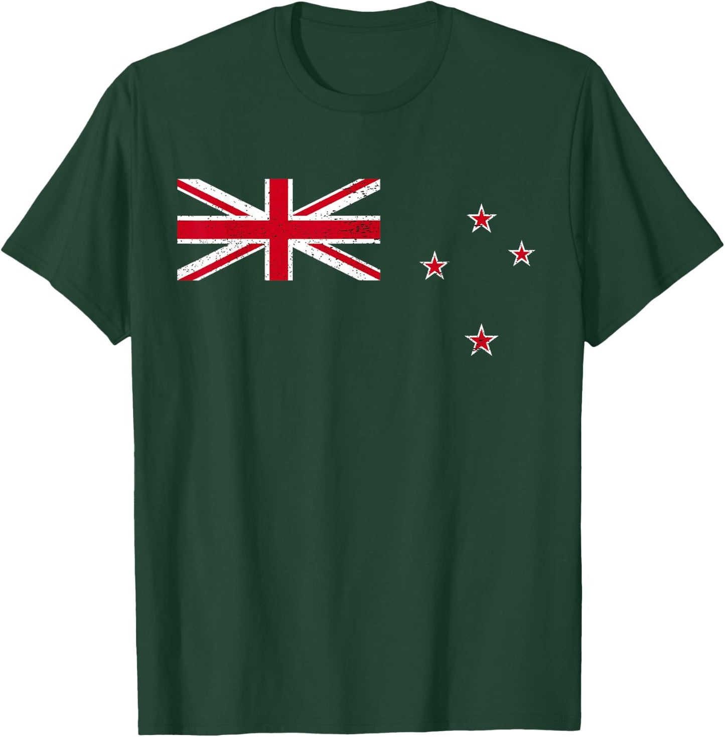 Vintage Retro Distressed New Zealand Union Jack Stars Flag T-Shirt - T-Shirt | Forest