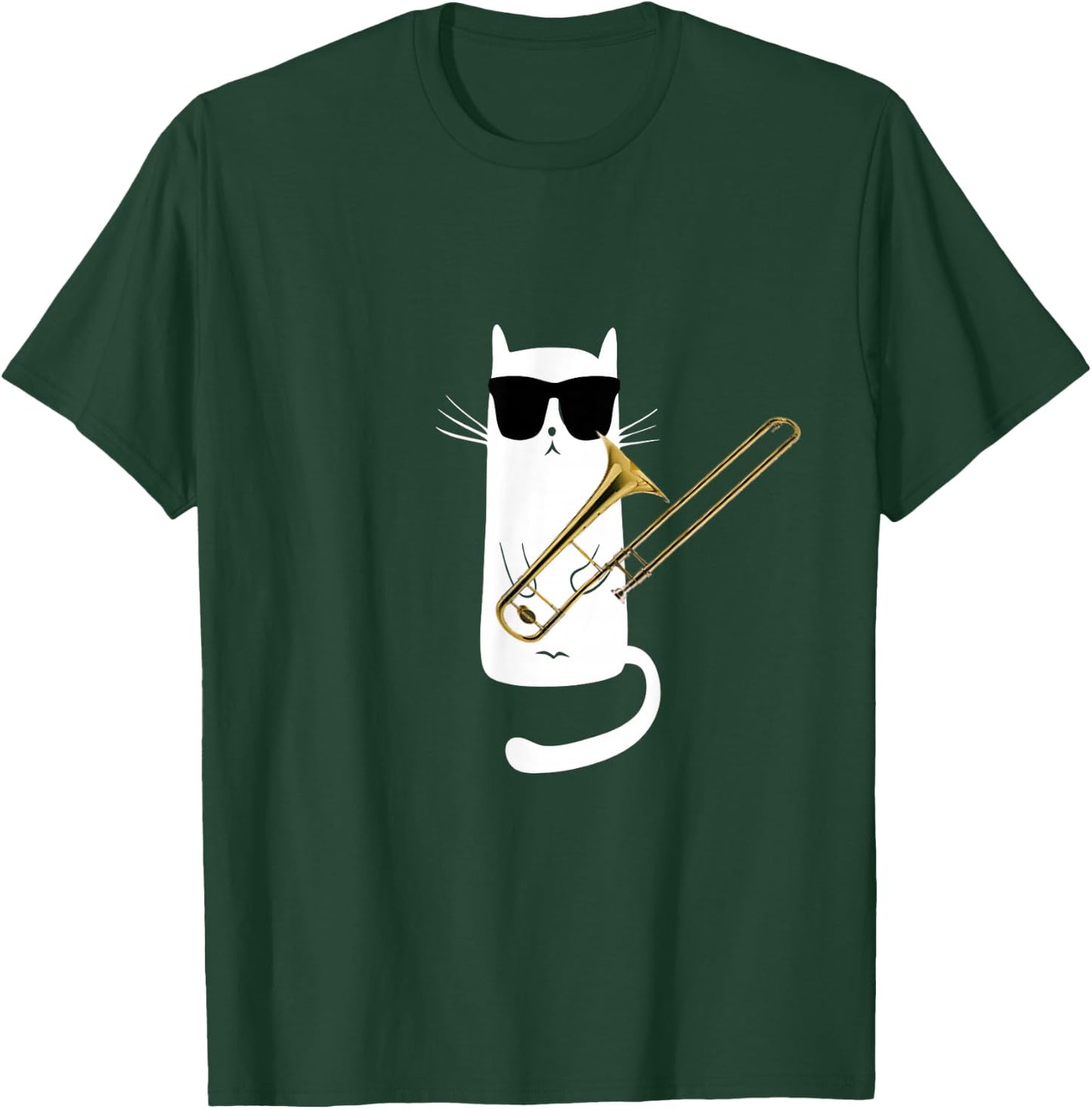 Funny Cat Wearing Sunglasses Playing Trombone Small T-Shirt - T-Shirt | Forest
