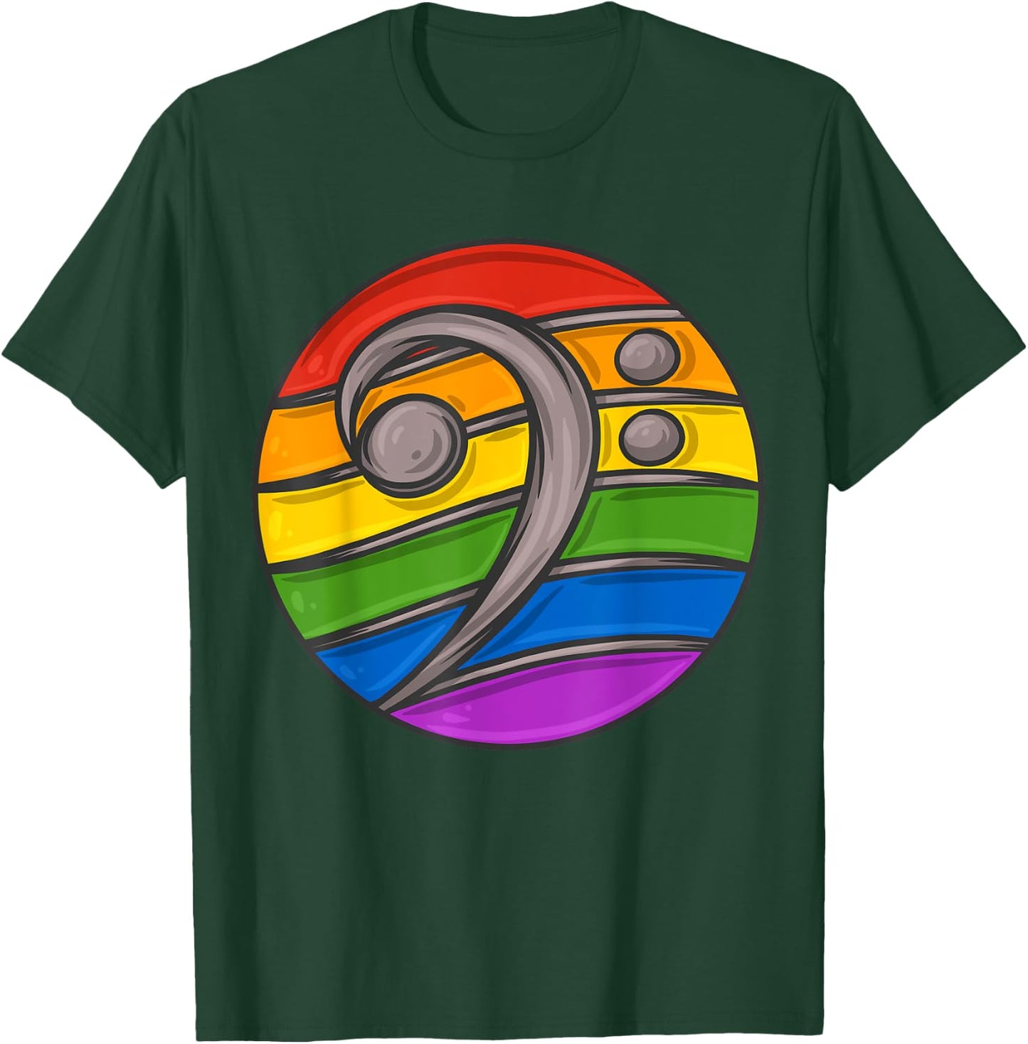 Bass Clef Headphones Notes Music Song Musician Rainbow T-Shirt - T-Shirt | Forest