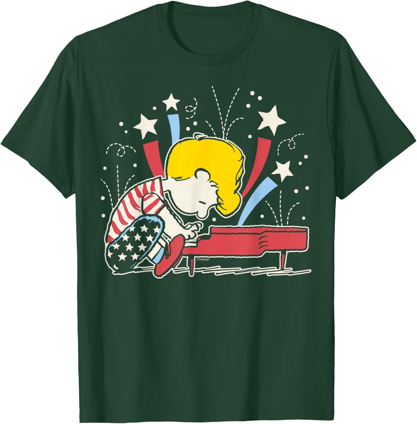 Peanuts - Schroeder Americana Piano And Stars T-Shirt - T-Shirt | Forest
