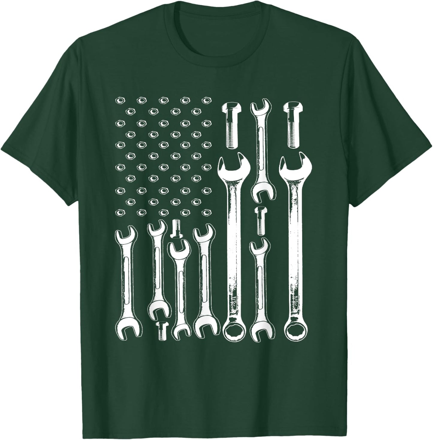 American Flag Mechanic Patriotic Funny Auto Wrench Men Gifts T-Shirt - T-Shirt | Forest