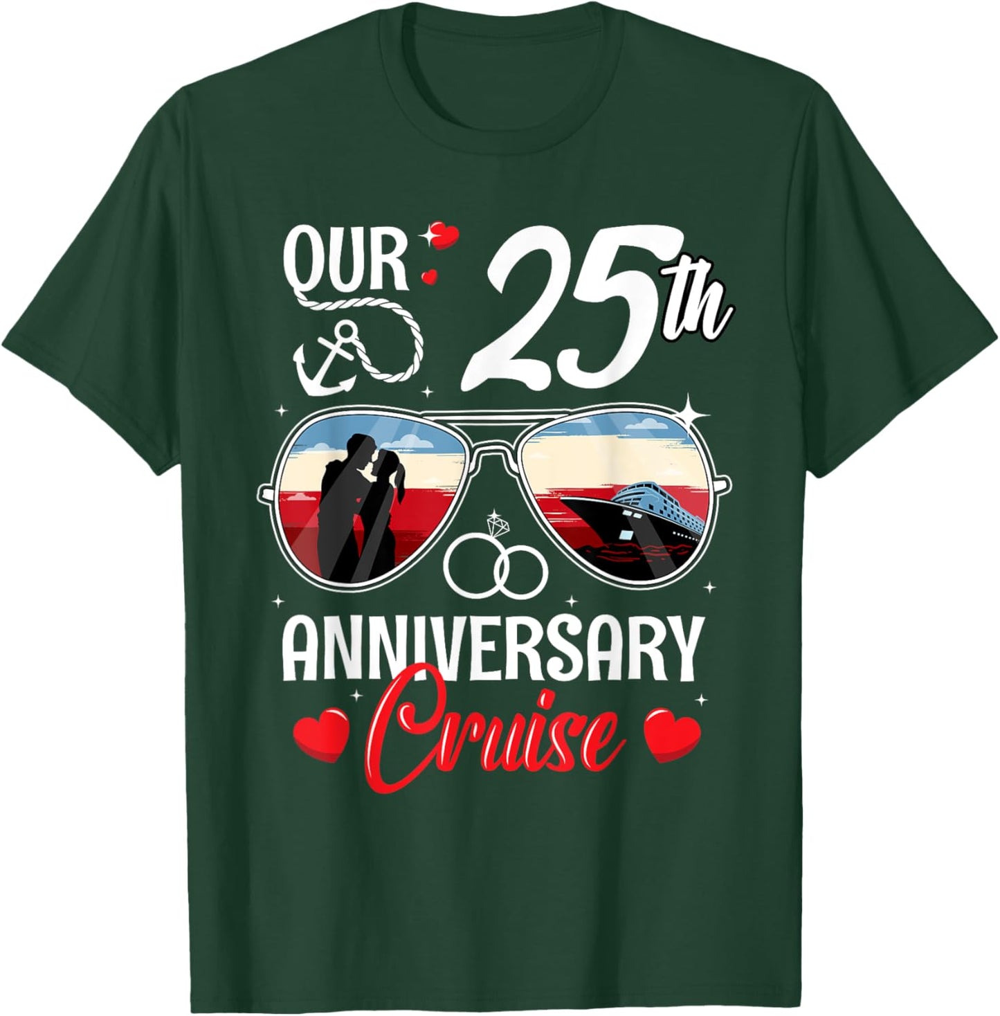 25th Wedding Anniversary Cruise Vacation Husband Wife Couple T-Shirt - T-Shirt | Forest