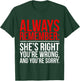 Shes Right Youre Wrong and You Are Sorry Humorous Dad Jokes T-Shirt - T-Shirt | Forest