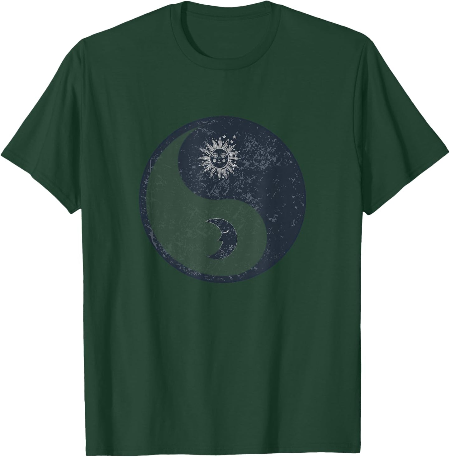 Meditation Yin Yang Sun Moon Distressed T-Shirt - T-Shirt | Forest