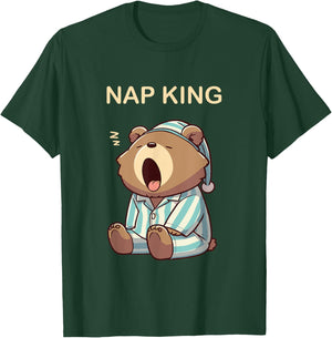 Nap King of Naps Sleeping Bear in Pajamas Tired Sleep Bed T-Shirt - T-Shirt | Forest