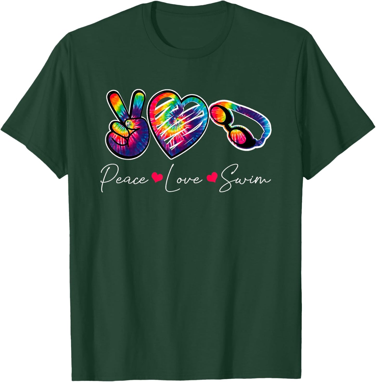 Peace Love Swim | Swimming Lovers T-Shirt - T-Shirt | Forest