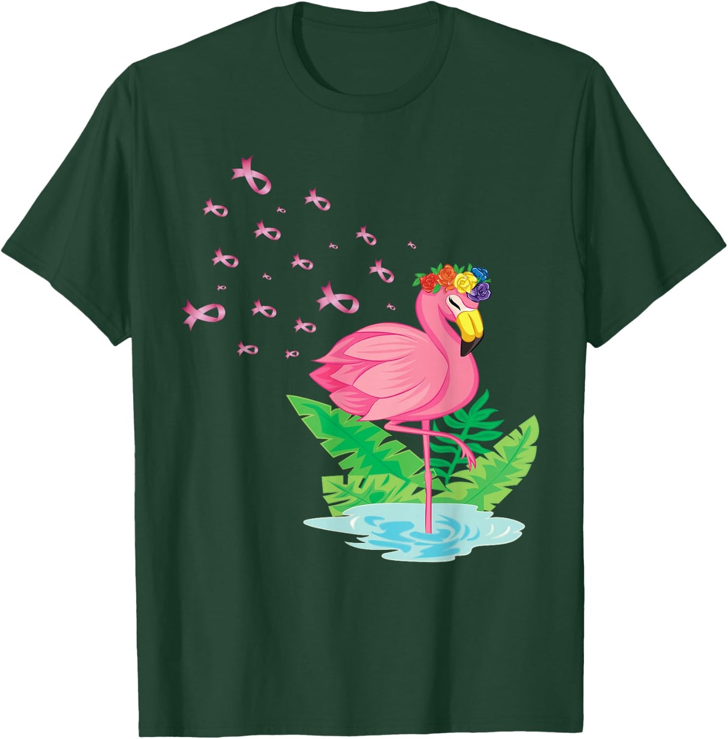 Breast Cancer Pink Flamingo Ribbon Recovery T-Shirt - T-Shirt | Forest
