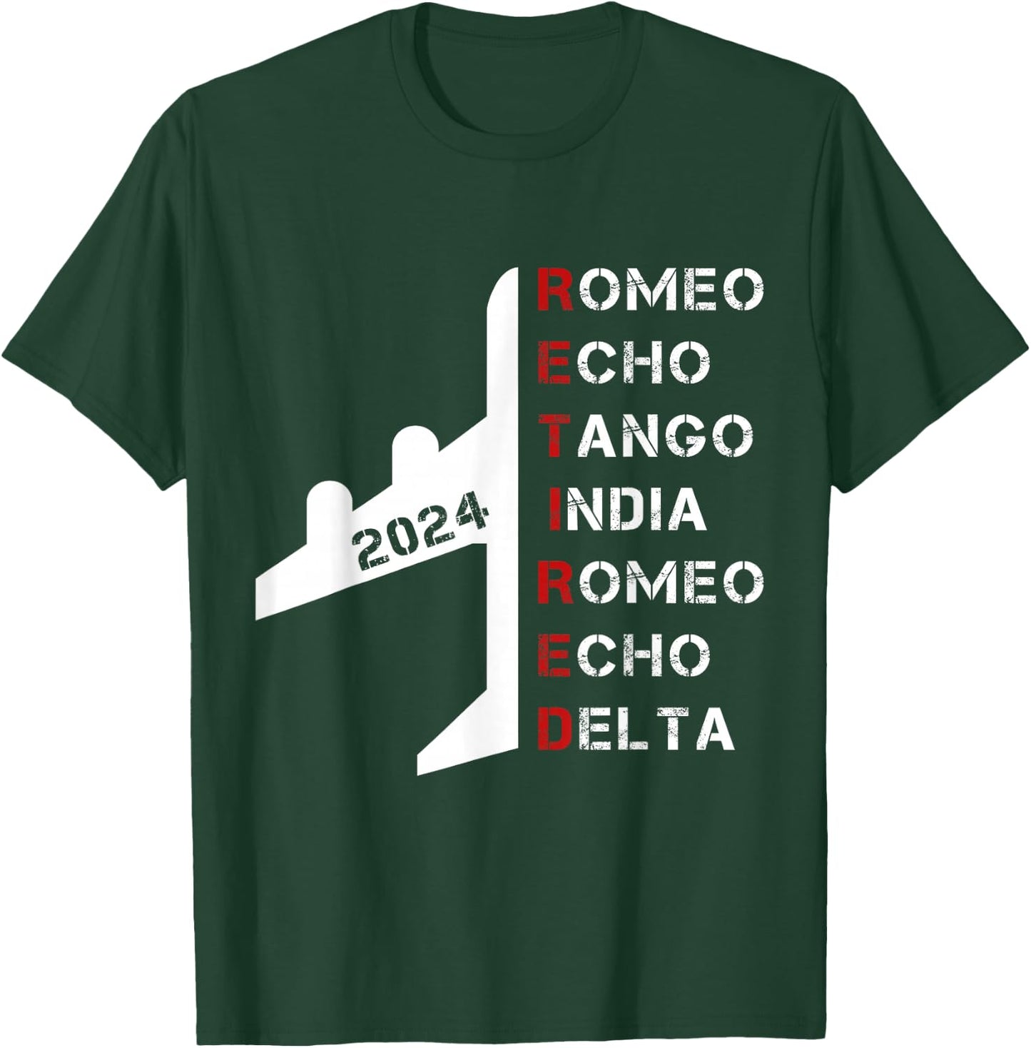 Retired Pilot 2024 Phonetic Alphabet Retirement Gift T-Shirt - T-Shirt | Forest