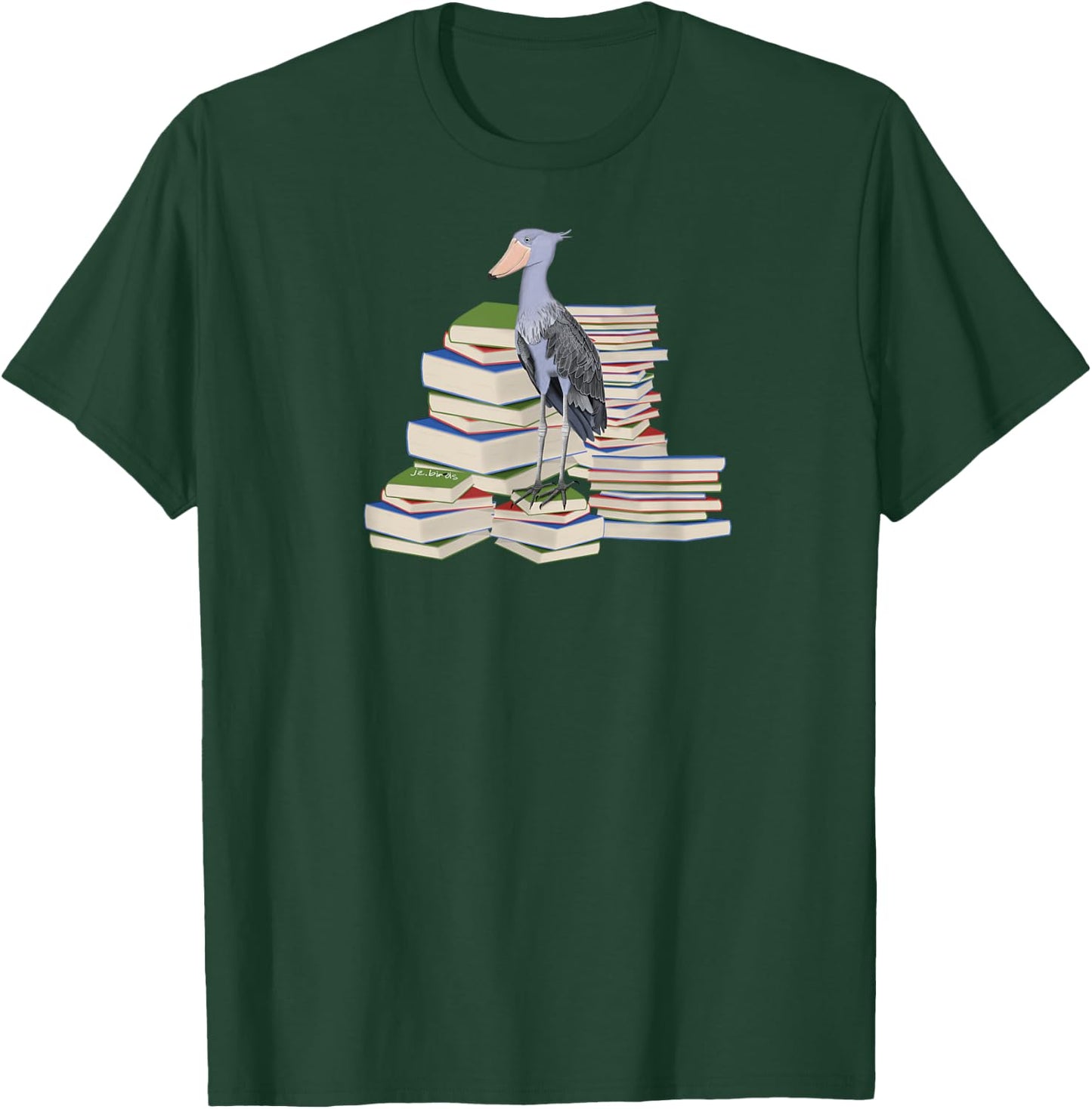Shoebill Birds and Books Reading Bird Watching Bookworm T-Shirt - T-Shirt | Forest