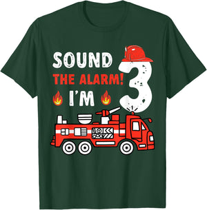 Sound Alarm I'm 3 Fire Truck 3rd Birthday Firefighter Kids T-Shirt - T-Shirt | Forest