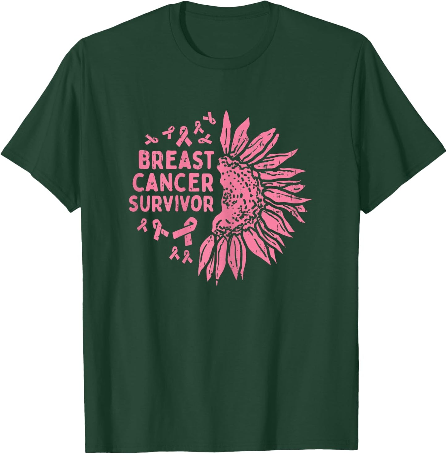 Sunflower Breast Cancer Survivor Pink Ribbon Awareness Women T-Shirt - T-Shirt | Forest