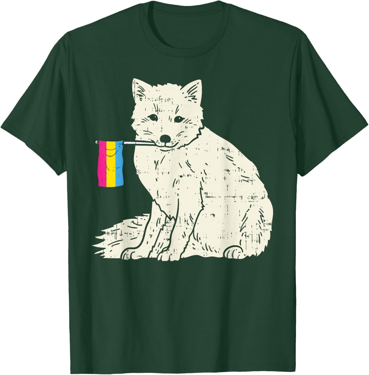 Snow Fox Pansexual Pride Flag Pan LGBT Animal Lover Gift T-Shirt - T-Shirt | Forest