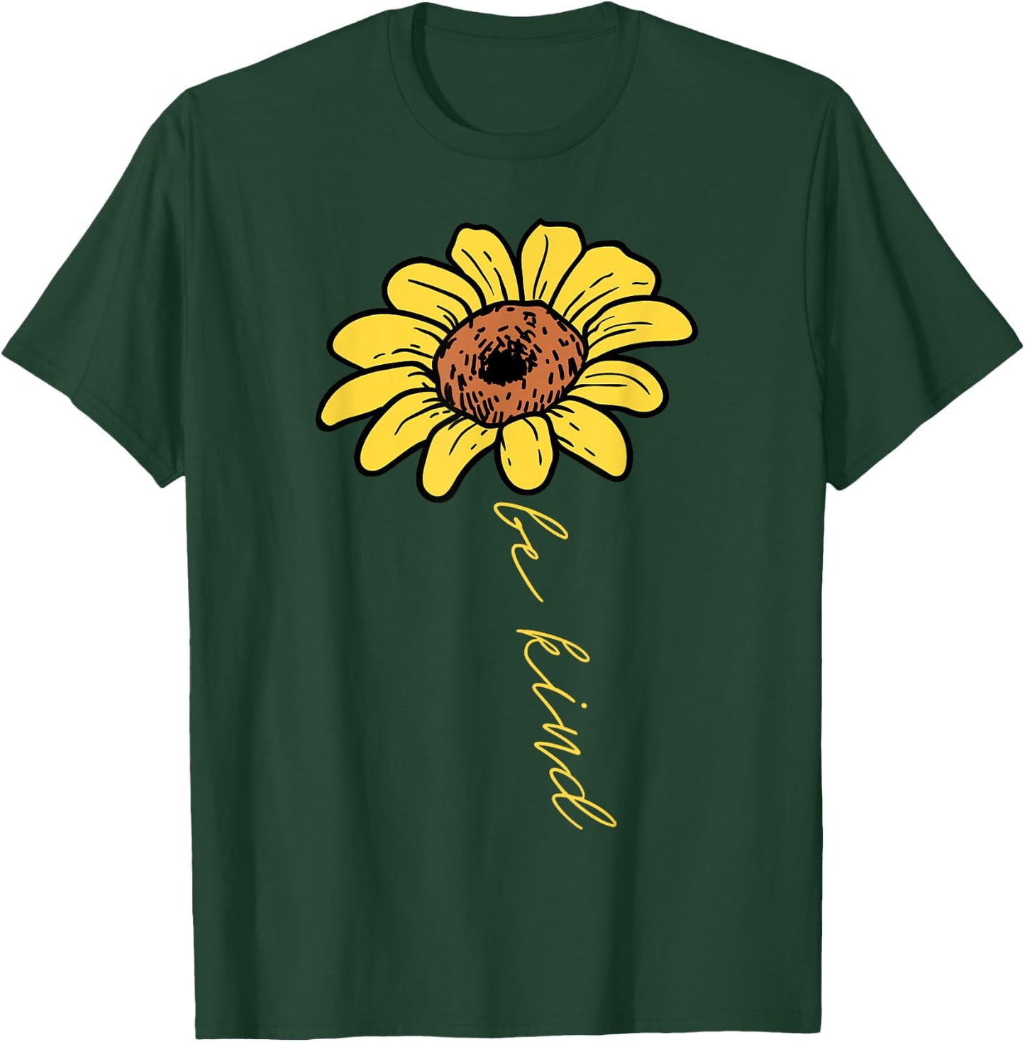 Sunflower Be Kind Retro Positivity Motivational Sayings Gift T-Shirt - T-Shirt | Forest