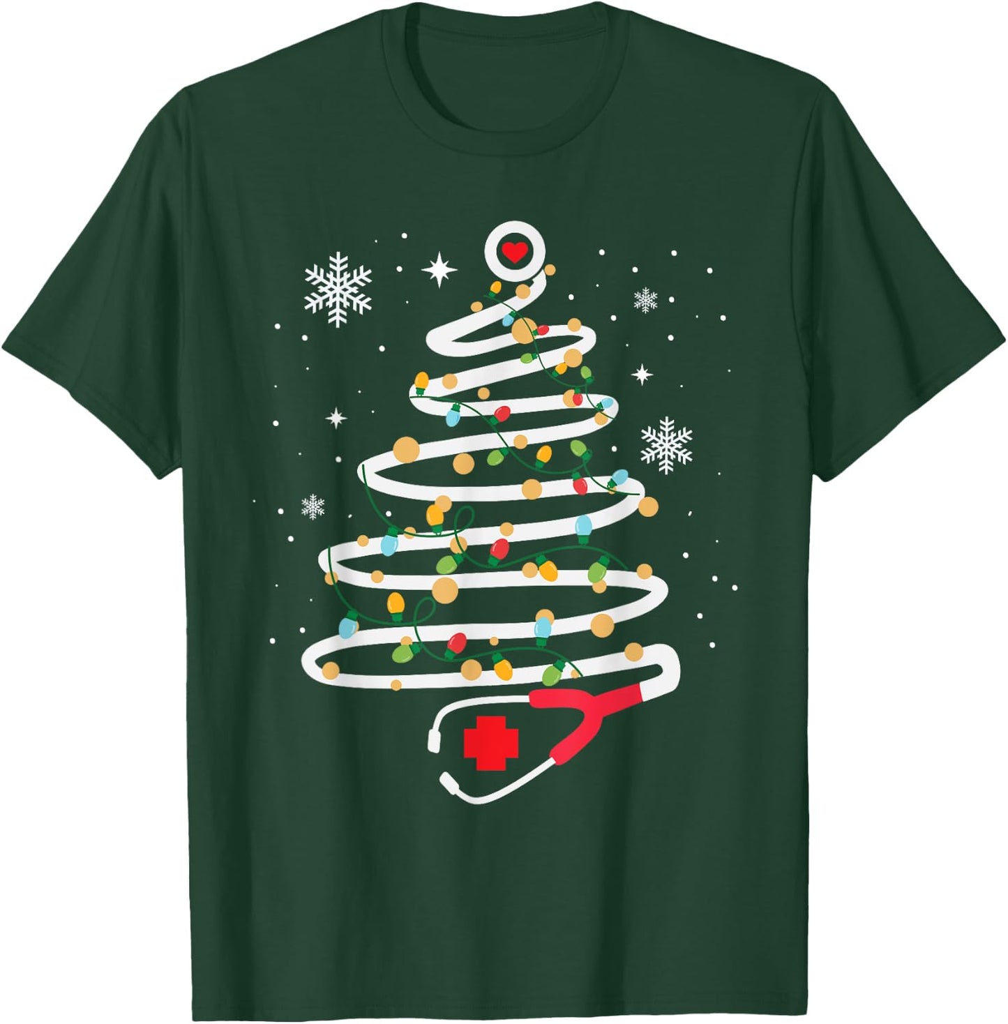 Stethoscope Christmas Tree Cute Healthcare RN Holiday T-Shirt - T-Shirt | Forest