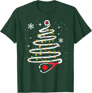 Stethoscope Christmas Tree Cute Healthcare RN Holiday T-Shirt - T-Shirt | Forest