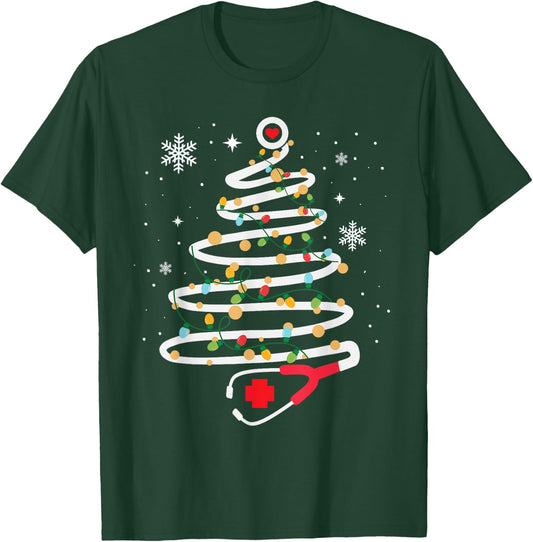 Stethoscope Christmas Tree Cute Healthcare RN Holiday T-Shirt - T-Shirt | Forest