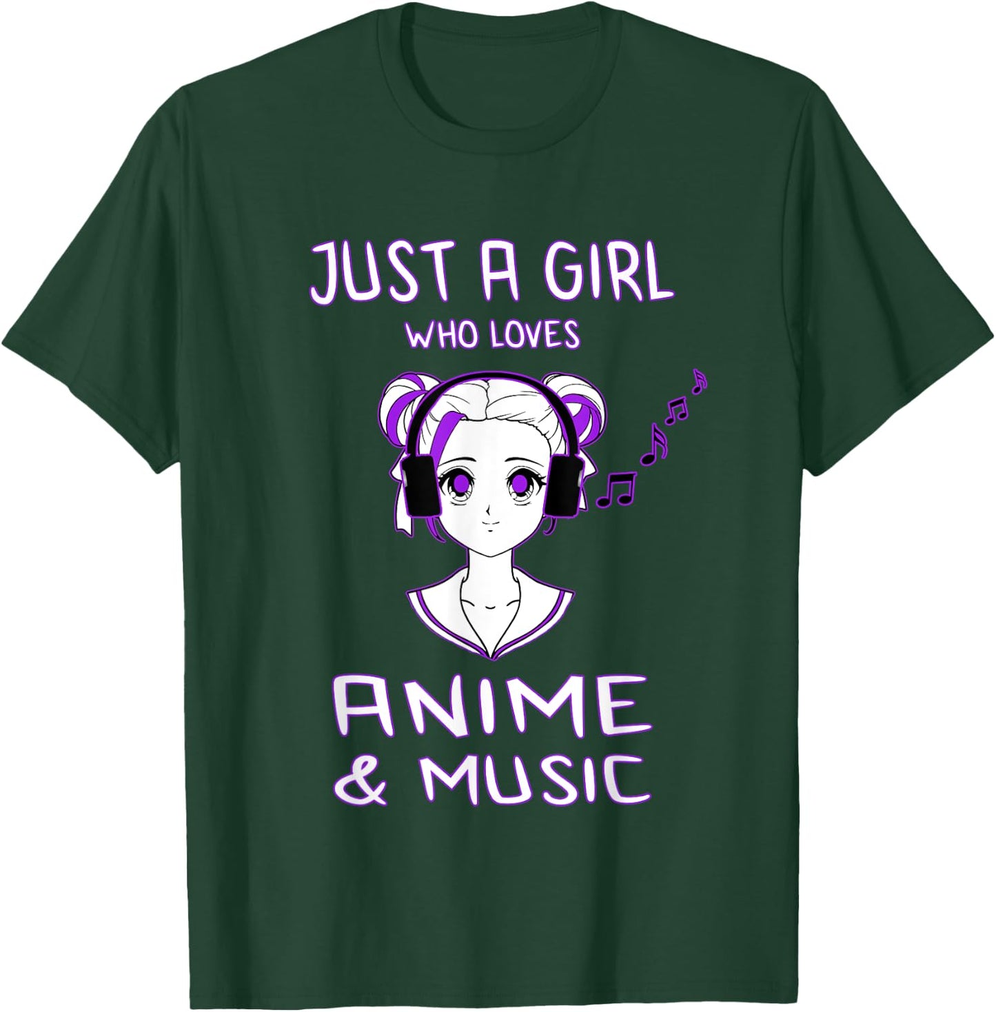 Just A Girl Who Loves Anime & Music Fun Gift Teen Girls T-Shirt - T-Shirt | Forest