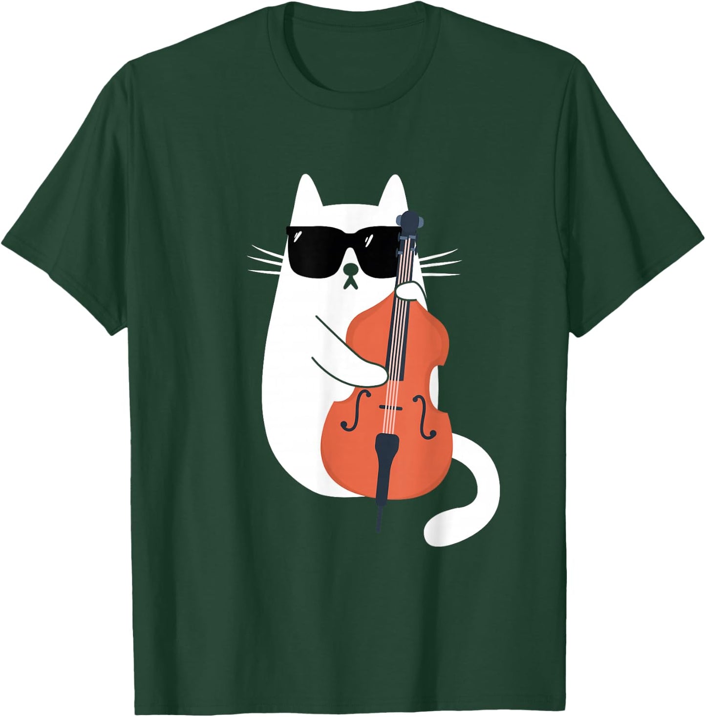 Funny Cat Wearing Sunglasses Playing Double Bass Musician T-Shirt - T-Shirt | Forest