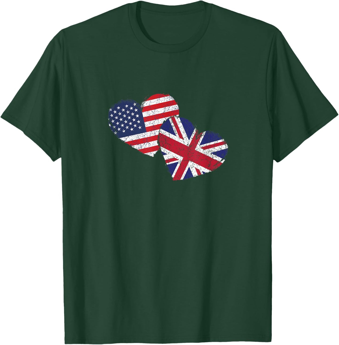 USA United Kingdom Heart Country Flag American British T-Shirt - T-Shirt | Forest