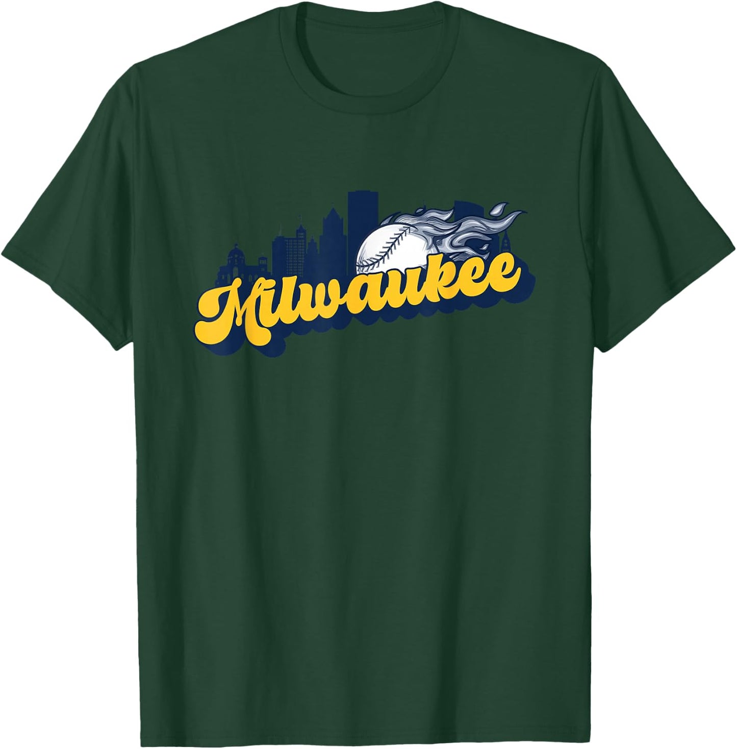 Milwaukee Baseball Vintage City Skyline Retro Baseball Lover T-Shirt - T-Shirt | Forest
