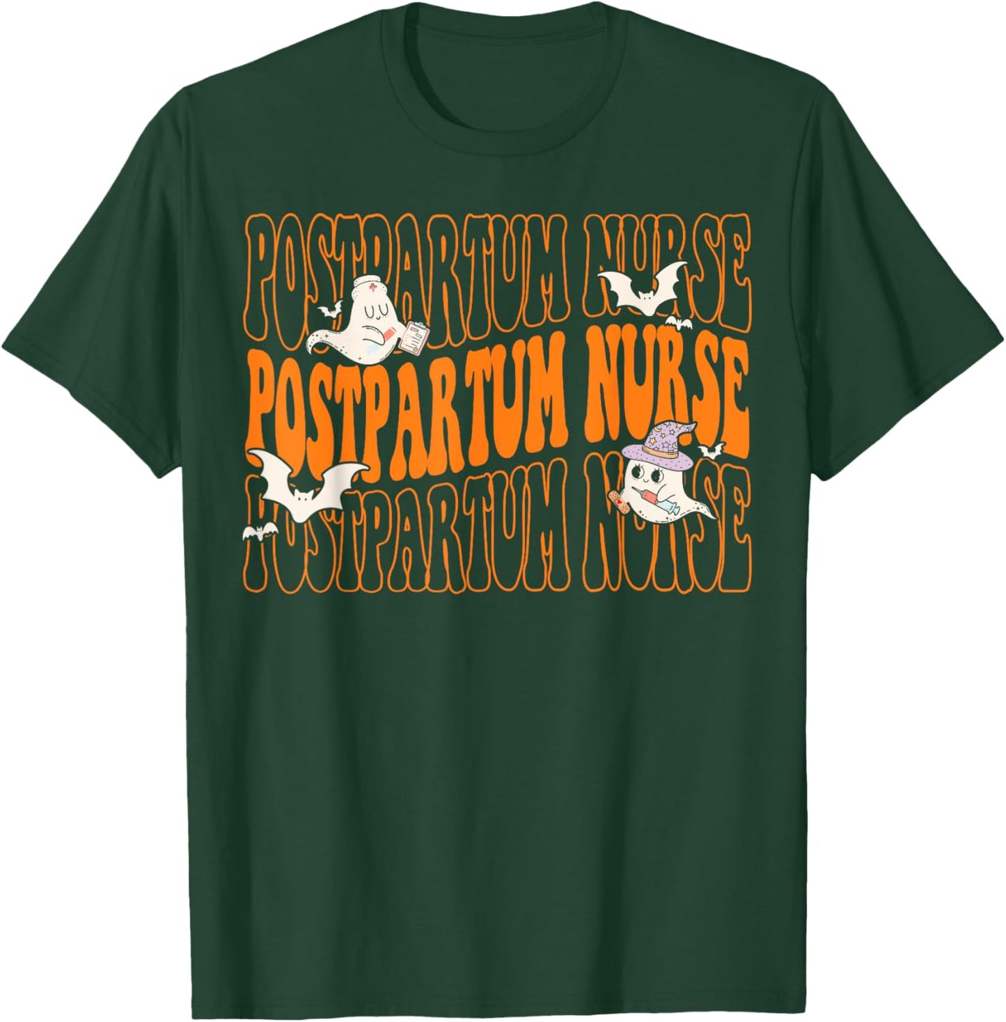Postpartum Nurse Boo Crew Halloween Mother Baby Nurse T-Shirt - T-Shirt | Forest