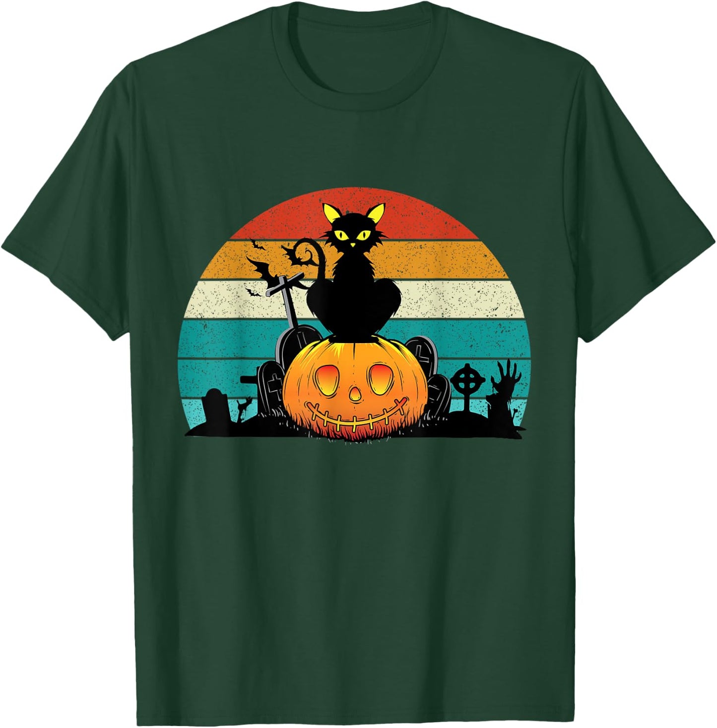 Vintage Scary Halloween Black Cat Costume Retro Moon Cat T-Shirt - T-Shirt | Forest