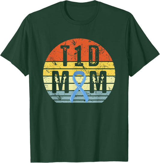Vintage T1D Mom Type 1 Diabetes Awareness Gift T-Shirt - T-Shirt | Forest