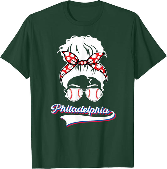 Vintage Philadelphia Leopard Messy Bun Philly Fans T-Shirt - T-Shirt | Forest