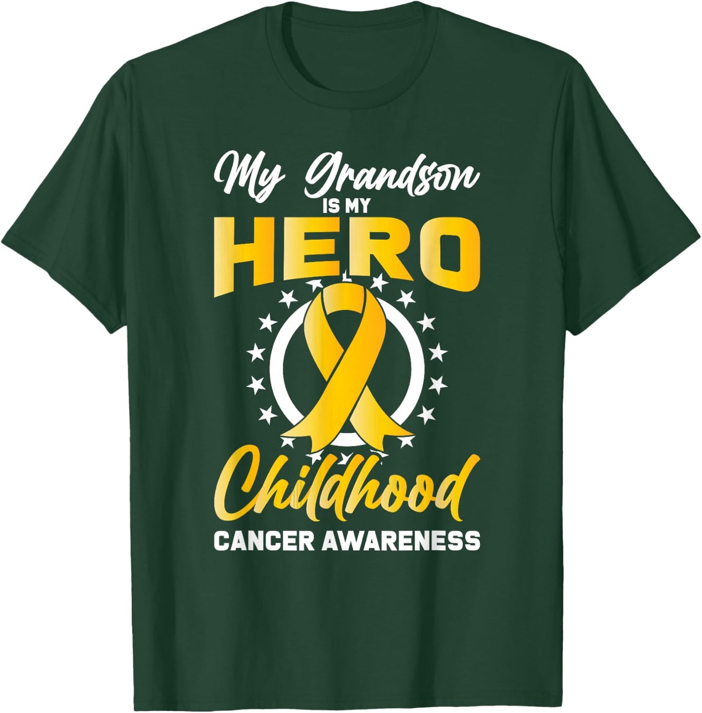 Grandson Childhood Ribbon Support Cancer Awareness Gift T-Shirt - T-Shirt | Forest
