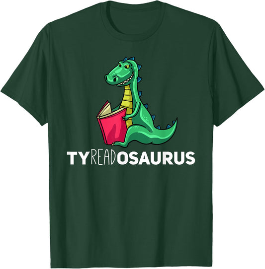 Teachersaurus Dinosaur Gift Reading Book Reader T-Shirt - T-Shirt | Forest