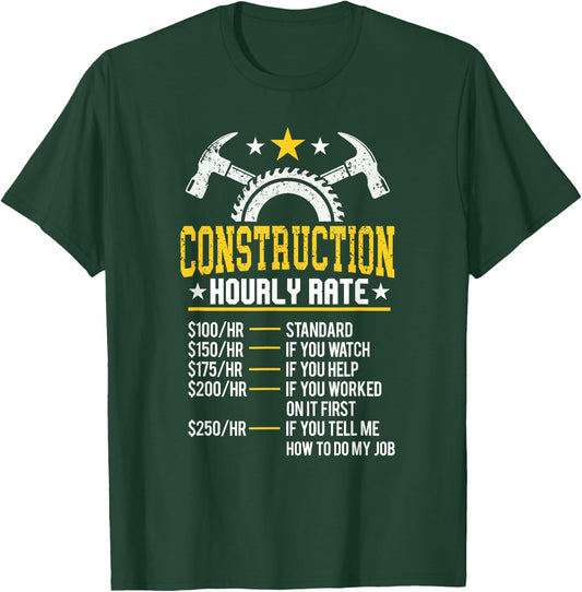 Bau Gift Co. Funny Construction Hourly Rate Contractor - Men's Black Small Classic Fit Short Sleeve T-Shirt - T-Shirt | Forest
