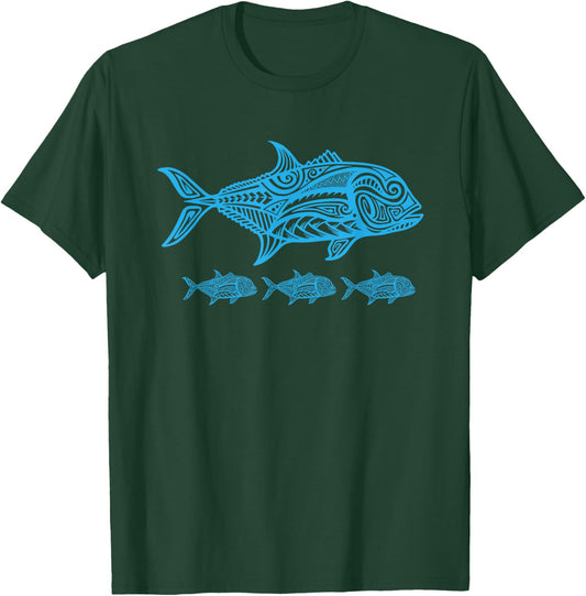 Ulua Fishing Native Hawaiian - Hawaiian Tribal T-Shirt - T-Shirt | Forest