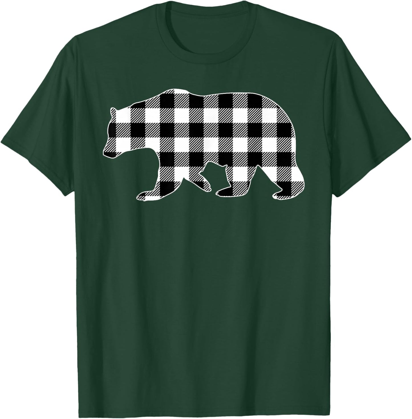 Black and White Buffalo Plaid Bear Christmas Pajama T-Shirt - T-Shirt | Forest