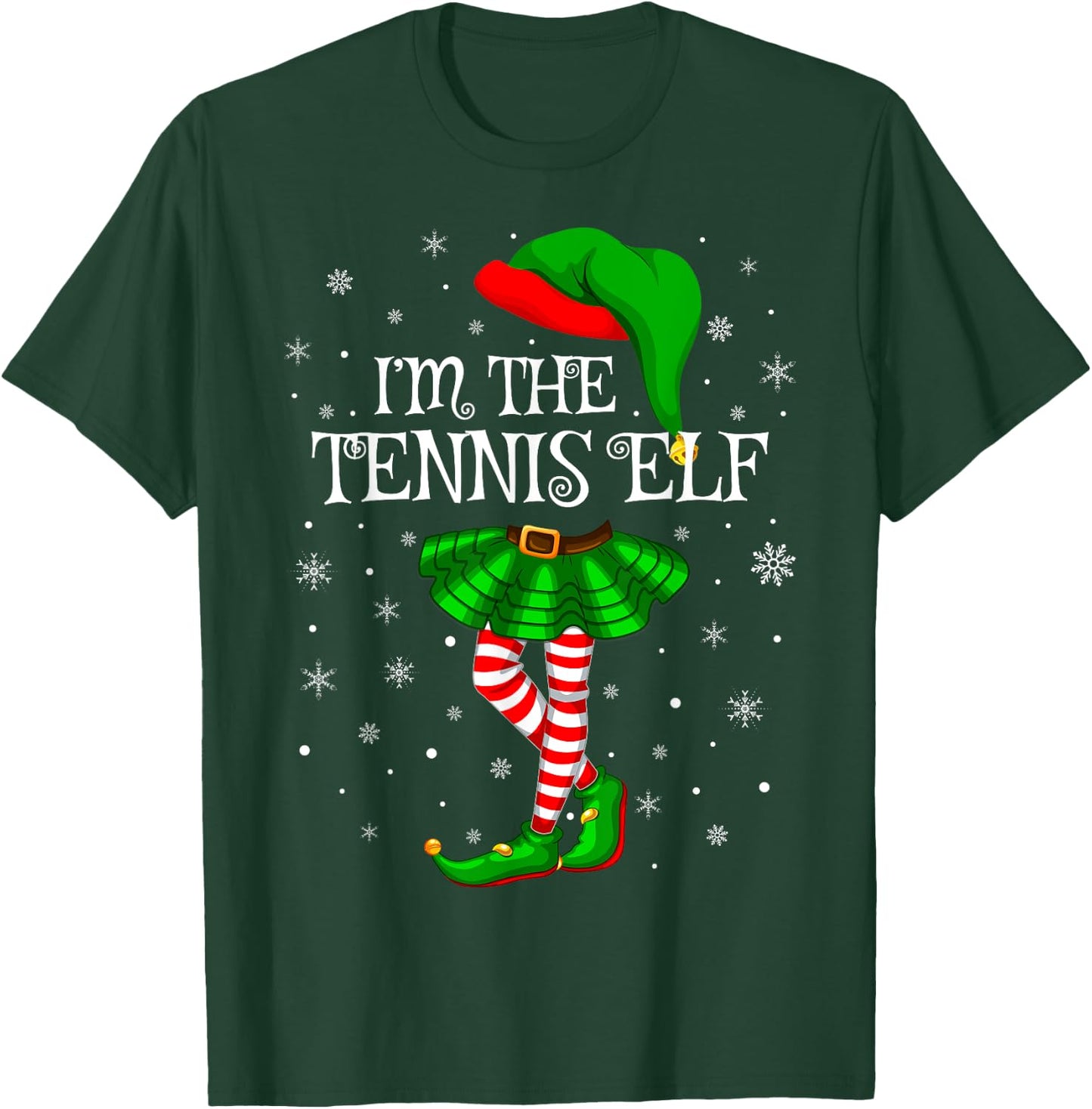 Tennis Elf Christmas Matching Family Women Girls Elf T-Shirt - T-Shirt | Forest