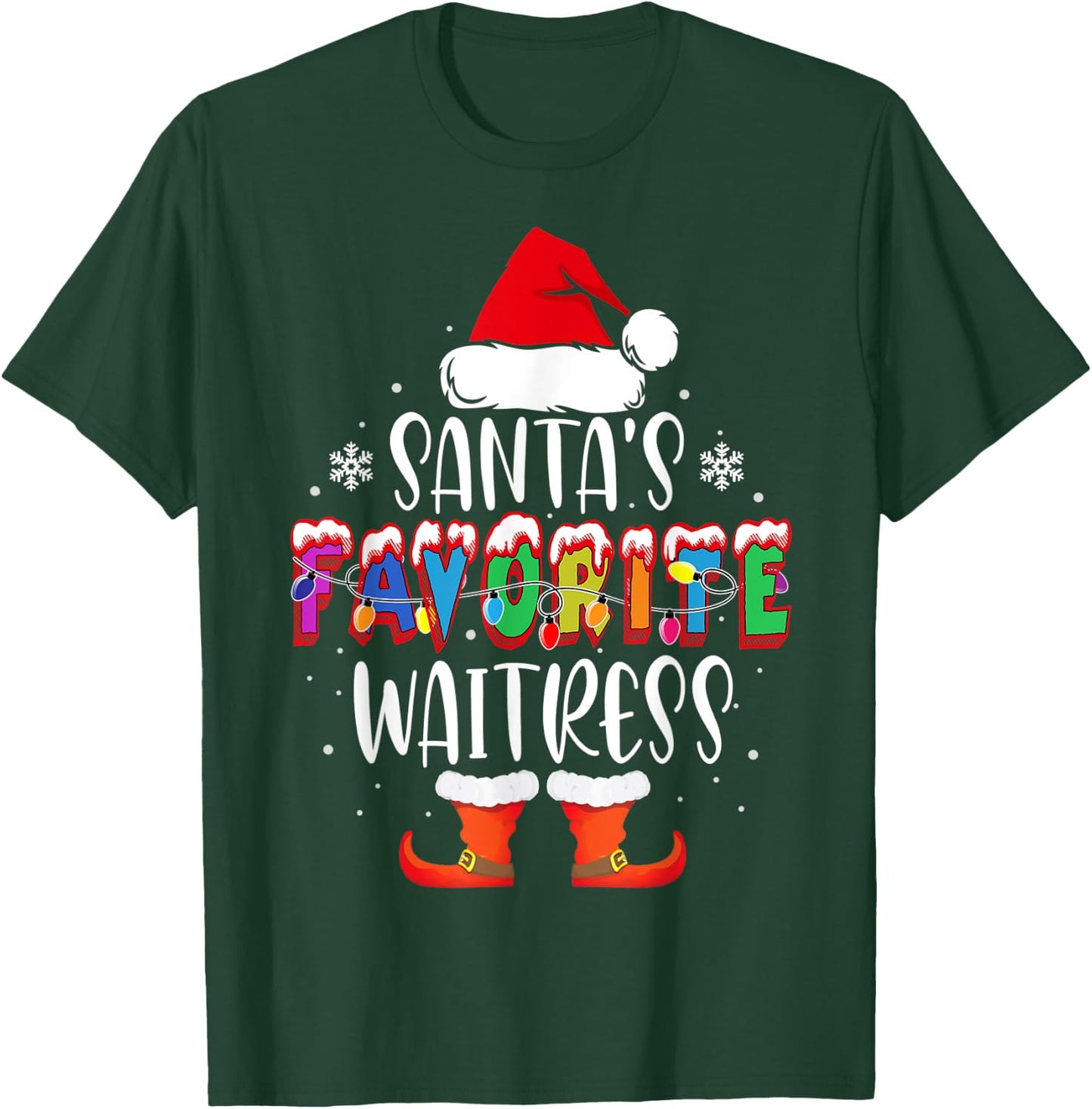 Santa's Favorite Waitress Funny Christmas Santa Gift T-Shirt - T-Shirt | Forest