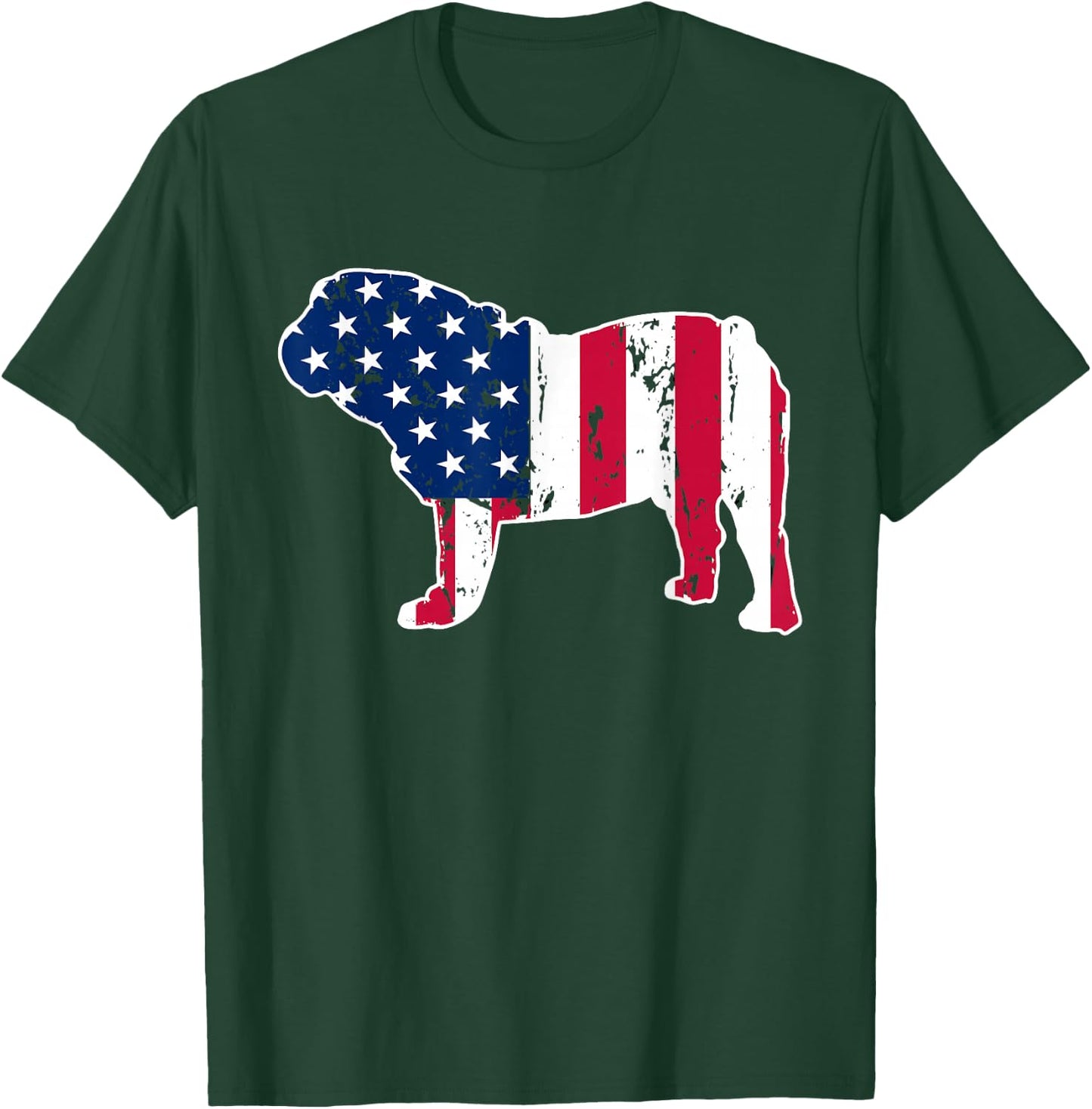 English Bulldog Dog Lovers American Flag 4th of July T-Shirt - T-Shirt | Forest