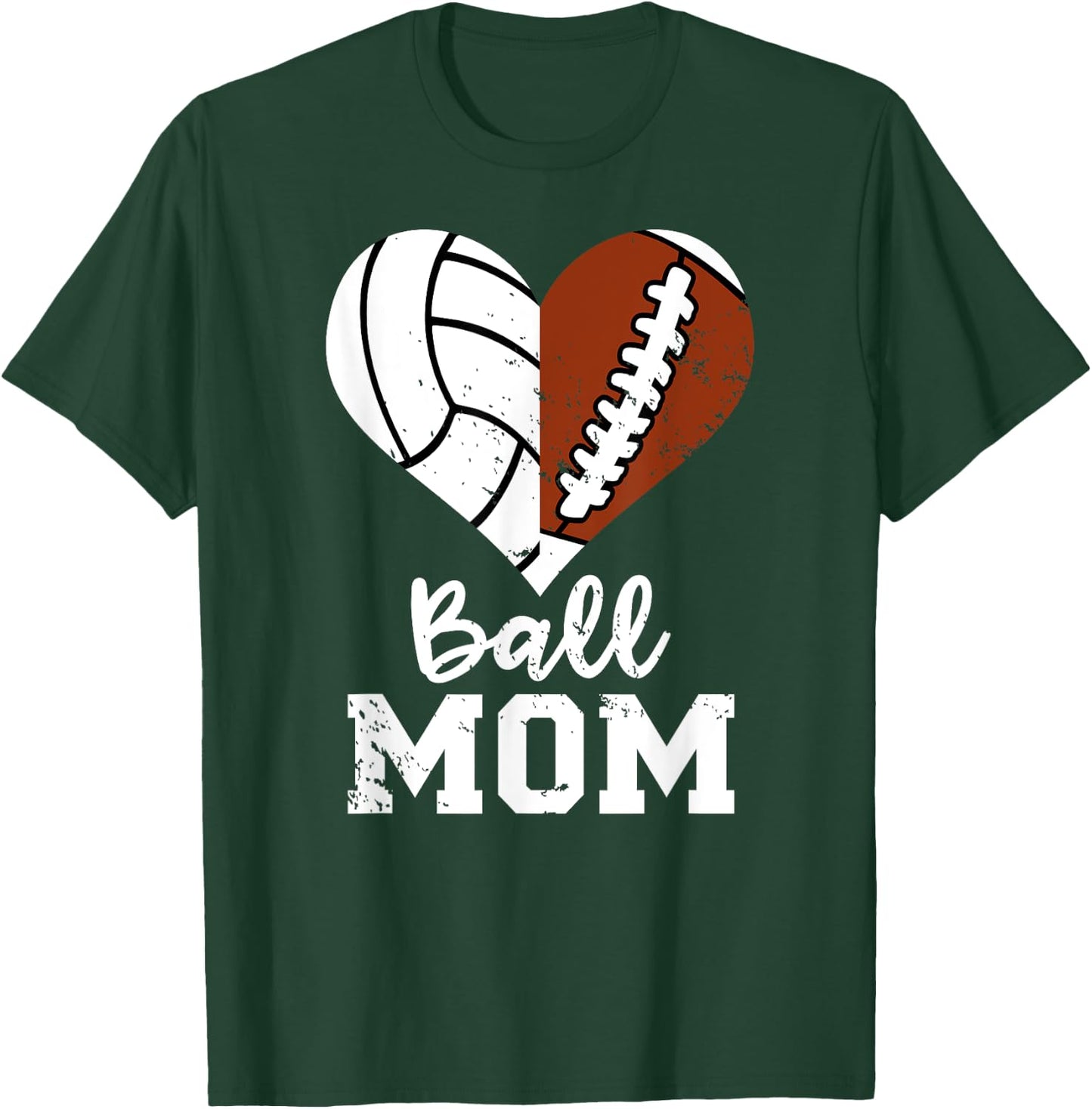 Ball Mom Heart Funny Football Volleyball Mom T-Shirt - T-Shirt | Forest