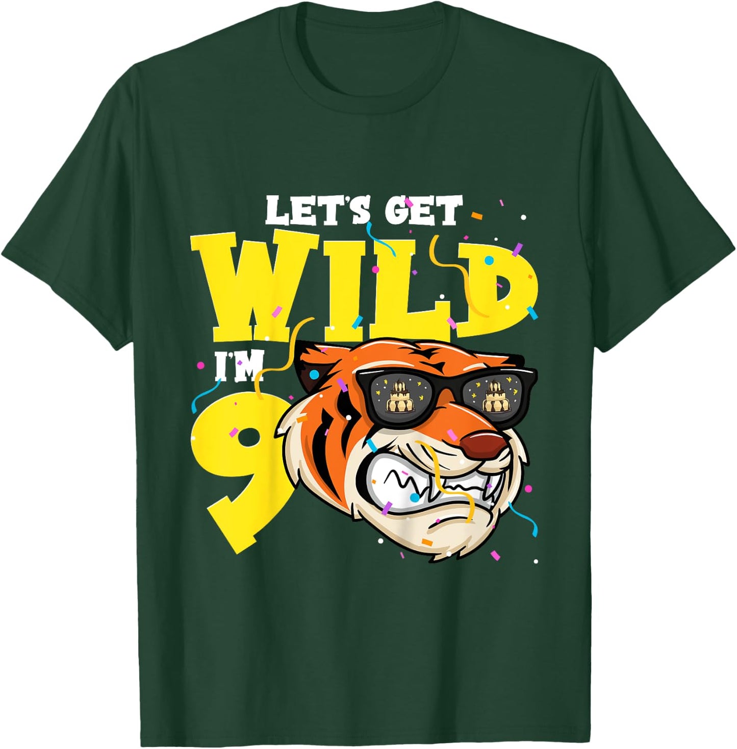 Kids 9th Birthday Tiger Lets Get Wild 9 Year Old Boy Girl T-Shirt - T-Shirt | Forest