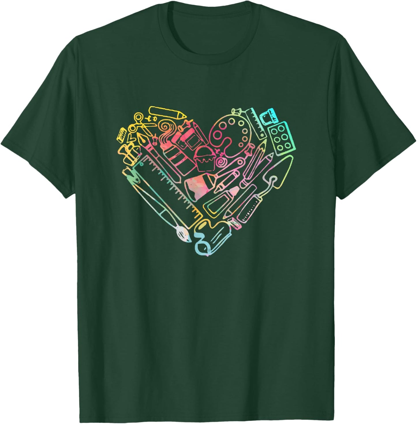 Heart Shape Love Watercolor Art Teacher Artists Painter T-Shirt - T-Shirt | Forest