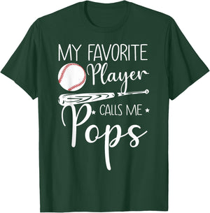 Baseball My Favorite Player Calls Me Pops Grandpa Gift T-Shirt - T-Shirt | Forest